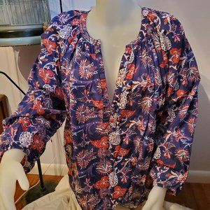 eShakti Custom (4X or 28W) Blue/Red/White Blouse